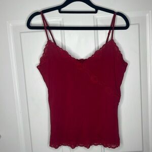 Express Red Spaghetti Strap Lace Accent Camisole Top with Built-In Bra, Medium